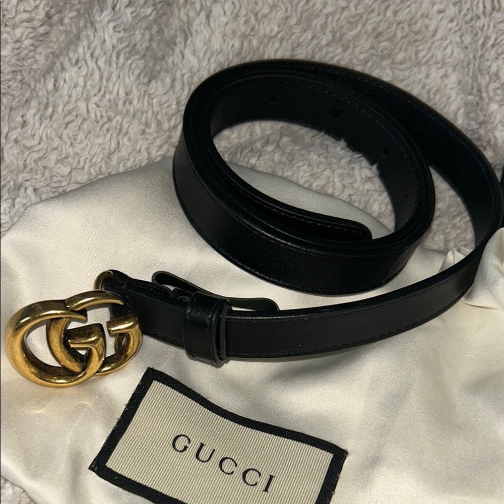 Gucci Black Leather Belt with Gold Buckle